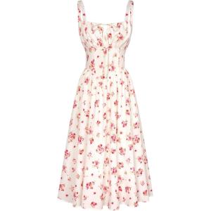 image:imageSCARLET DARKNESS Womens Floral Midi Dress Corset Sundresses 2026 Summer Spring Vacation Milkmaid DressesBeige Pink Floral
