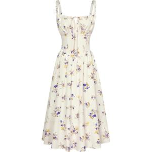 image:imageSCARLET DARKNESS Womens Floral Midi Dress Corset Sundresses 2026 Summer Spring Vacation Milkmaid DressesBeige Purple Floral