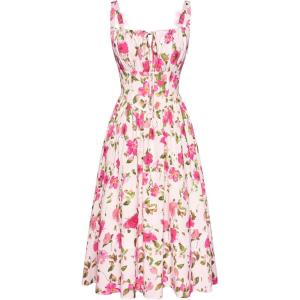 image:imageSCARLET DARKNESS Womens Floral Midi Dress Corset Sundresses 2026 Summer Spring Vacation Milkmaid DressesBeige Rosered Floral