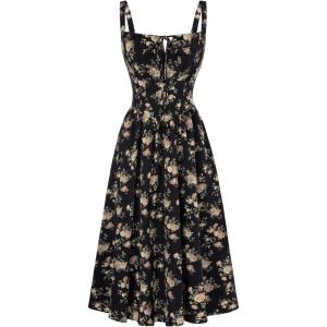 image:imageSCARLET DARKNESS Womens Floral Midi Dress Corset Sundresses 2026 Summer Spring Vacation Milkmaid DressesBlack Beige Floral