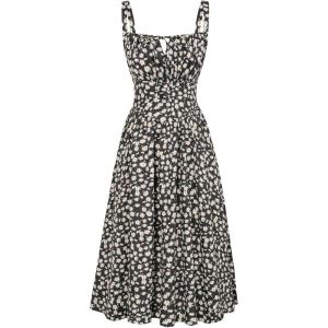 image:imageSCARLET DARKNESS Womens Floral Midi Dress Corset Sundresses 2026 Summer Spring Vacation Milkmaid DressesBlack Floral