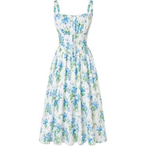 image:imageSCARLET DARKNESS Womens Floral Midi Dress Corset Sundresses 2026 Summer Spring Vacation Milkmaid DressesBlue Green Floral