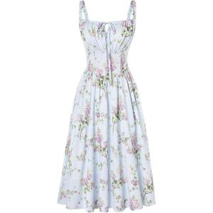 image:imageSCARLET DARKNESS Womens Floral Midi Dress Corset Sundresses 2026 Summer Spring Vacation Milkmaid DressesBlue Purple Floral
