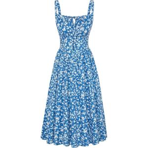 image:imageSCARLET DARKNESS Womens Floral Midi Dress Corset Sundresses 2026 Summer Spring Vacation Milkmaid DressesBlue White Floral