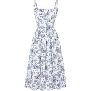 image:imageSCARLET DARKNESS Womens Floral Midi Dress Corset Sundresses 2026 Summer Spring Vacation Milkmaid DressesNavy White Floral