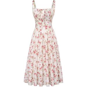image:imageSCARLET DARKNESS Womens Floral Midi Dress Corset Sundresses 2026 Summer Spring Vacation Milkmaid DressesPink