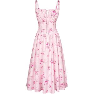 image:imageSCARLET DARKNESS Womens Floral Midi Dress Corset Sundresses 2026 Summer Spring Vacation Milkmaid DressesPink Floral