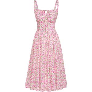 image:imageSCARLET DARKNESS Womens Floral Midi Dress Corset Sundresses 2026 Summer Spring Vacation Milkmaid DressesPink and Green