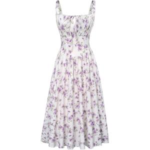 image:imageSCARLET DARKNESS Womens Floral Midi Dress Corset Sundresses 2026 Summer Spring Vacation Milkmaid DressesPurple
