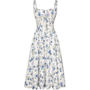 image:imageSCARLET DARKNESS Womens Floral Midi Dress Corset Sundresses 2026 Summer Spring Vacation Milkmaid DressesWhite Blue