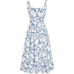 image:imageSCARLET DARKNESS Womens Floral Midi Dress Corset Sundresses 2026 Summer Spring Vacation Milkmaid DressesWhite Blue Floral