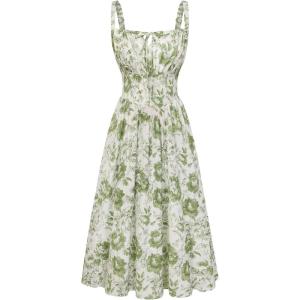image:imageSCARLET DARKNESS Womens Floral Midi Dress Corset Sundresses 2026 Summer Spring Vacation Milkmaid DressesWhite Green Big Floral