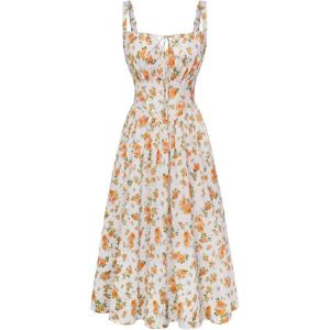 image:imageSCARLET DARKNESS Womens Floral Midi Dress Corset Sundresses 2026 Summer Spring Vacation Milkmaid DressesWhite Orange Floral
