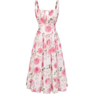 image:imageSCARLET DARKNESS Womens Floral Midi Dress Corset Sundresses 2026 Summer Spring Vacation Milkmaid DressesWhite Pink Big Floral