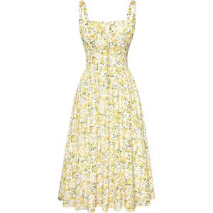 image:imageSCARLET DARKNESS Womens Floral Midi Dress Corset Sundresses 2026 Summer Spring Vacation Milkmaid DressesWhite Yellow Floral