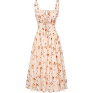 image:imageSCARLET DARKNESS Womens Floral Midi Dress Corset Sundresses 2026 Summer Spring Vacation Milkmaid DressesYellow