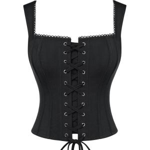 image:imageSCARLET DARKNESS Womens Overbust Corset Top Y2K Boned Laceup Renaissance Pirate Goth Bustier TopsBlack