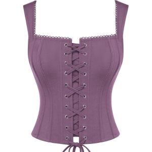image:imageSCARLET DARKNESS Womens Overbust Corset Top Y2K Boned Laceup Renaissance Pirate Goth Bustier TopsPurple