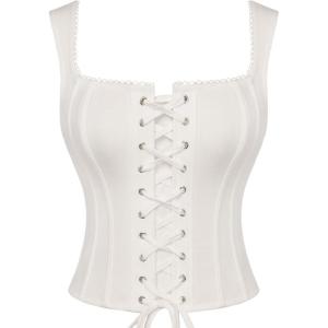 image:imageSCARLET DARKNESS Womens Overbust Corset Top Y2K Boned Laceup Renaissance Pirate Goth Bustier TopsWhite