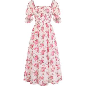 image:imageScarlet Darkness 2026 Summer Floral Dress for Women Cottagecore Smocked Midi DressesBeige Pink Floral
