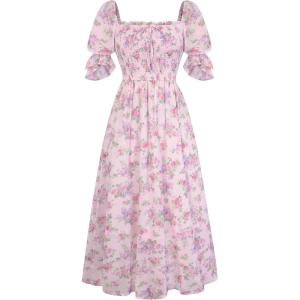 image:imageScarlet Darkness 2026 Summer Floral Dress for Women Cottagecore Smocked Midi DressesPink Purple Floral
