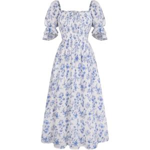 image:imageScarlet Darkness 2026 Summer Floral Dress for Women Cottagecore Smocked Midi DressesWhite Blue Floral