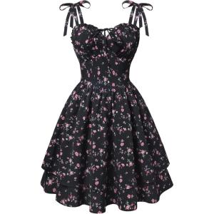 image:imageScarlet Darkness Floral Mini Dress for Women Teens Summer 2026 Fairy Corset Sundress Graduation DressesCherry Blossoms