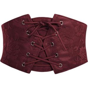 image:imageScarlet Darkness Renaissance Corset Belt for Women Laceup Front Wide Waist Belt Goth Pirate Costume AccessoriesWine Red