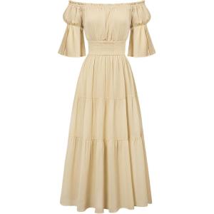 image:imageScarlet Darkness Renaissance Costume Women Maxi Tiered Long Dresses Cottagecore DressApricot