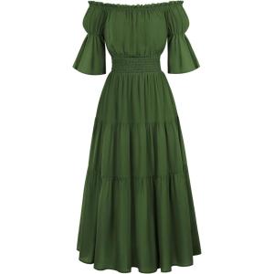 image:imageScarlet Darkness Renaissance Costume Women Maxi Tiered Long Dresses Cottagecore DressForest Green