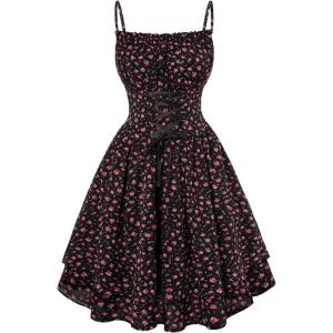 image:imageScarlet Darkness Women Corset Floral Dress Spaghetti Strap Mini Sundress for TeensBlack