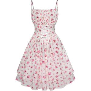 image:imageScarlet Darkness Women Corset Floral Dress Spaghetti Strap Mini Sundress for TeensPink Floral