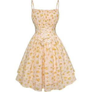 image:imageScarlet Darkness Women Corset Floral Dress Spaghetti Strap Mini Sundress for TeensYellow Floral
