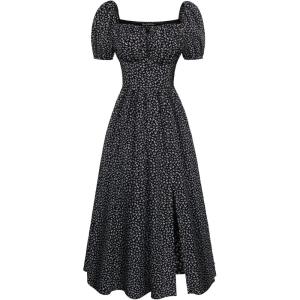 image:imageScarlet Darkness Womens Floral Corset Dress with Split 2026 Summer Spring Square Neck Midi Milkmaid DressesBlack Purple Floral