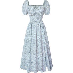 image:imageScarlet Darkness Womens Floral Corset Dress with Split 2026 Summer Spring Square Neck Midi Milkmaid DressesGreen Blue Floral