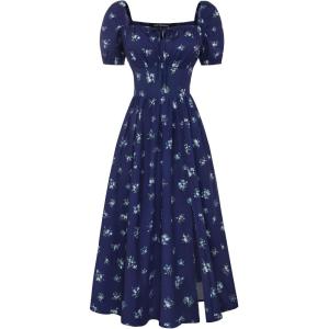 image:imageScarlet Darkness Womens Floral Corset Dress with Split 2026 Summer Spring Square Neck Midi Milkmaid DressesNavy Blue Floral