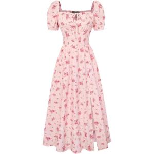 image:imageScarlet Darkness Womens Floral Corset Dress with Split 2026 Summer Spring Square Neck Midi Milkmaid DressesPink Floral