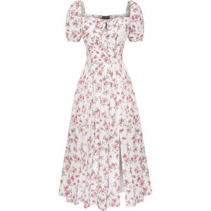 image:imageScarlet Darkness Womens Floral Corset Dress with Split 2026 Summer Spring Square Neck Midi Milkmaid DressesWhite Pink Floral