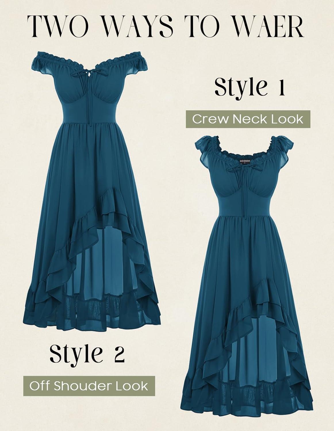 image:imageSCARLET DARKNESS Renaissance Corset Dress for Women Off Shoulder Flowy Sundress Wedding Guest Chiffon DressesVintage Blue