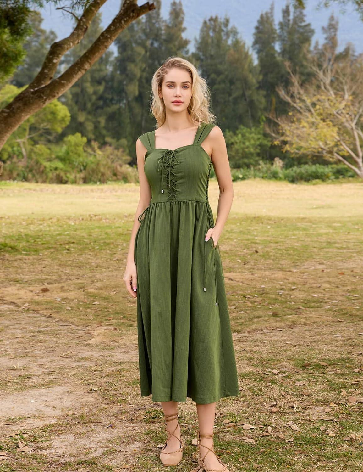 image:imageSCARLET DARKNESS Women Renaissance Summer Corset Dress Medieval Cottagecore Lace Up DressGreen