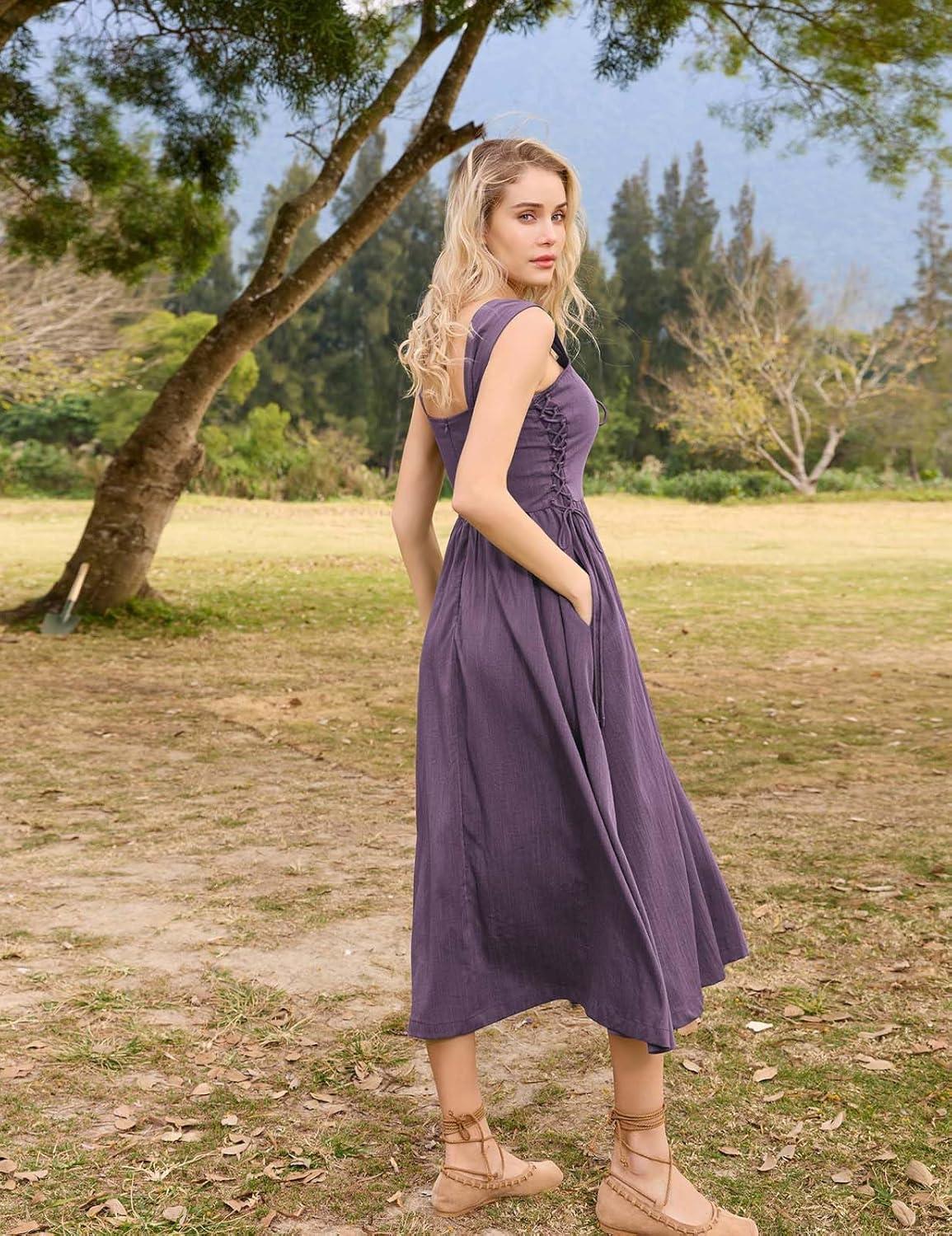 image:imageSCARLET DARKNESS Women Renaissance Summer Corset Dress Medieval Cottagecore Lace Up DressPurple