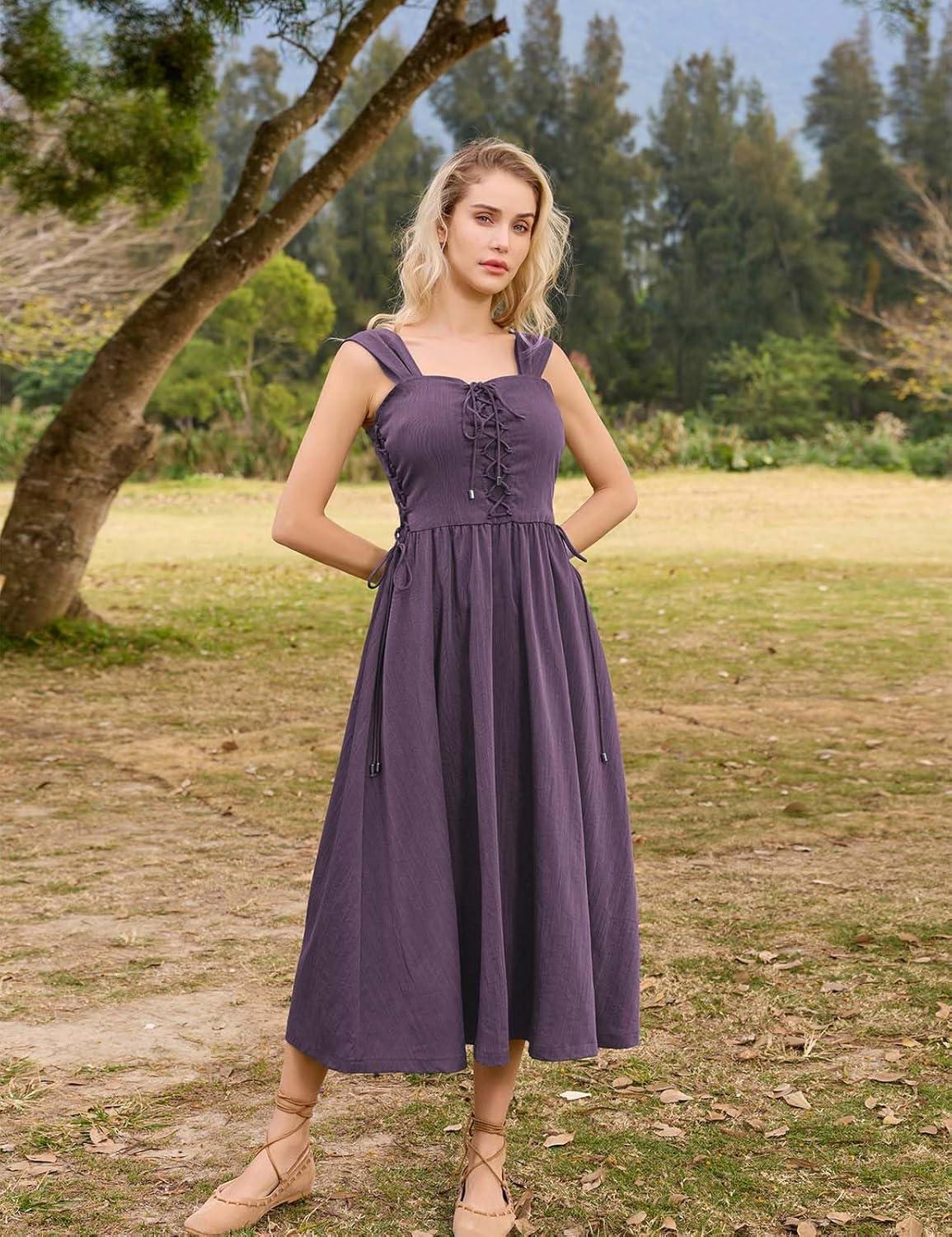 image:imageSCARLET DARKNESS Women Renaissance Summer Corset Dress Medieval Cottagecore Lace Up DressPurple