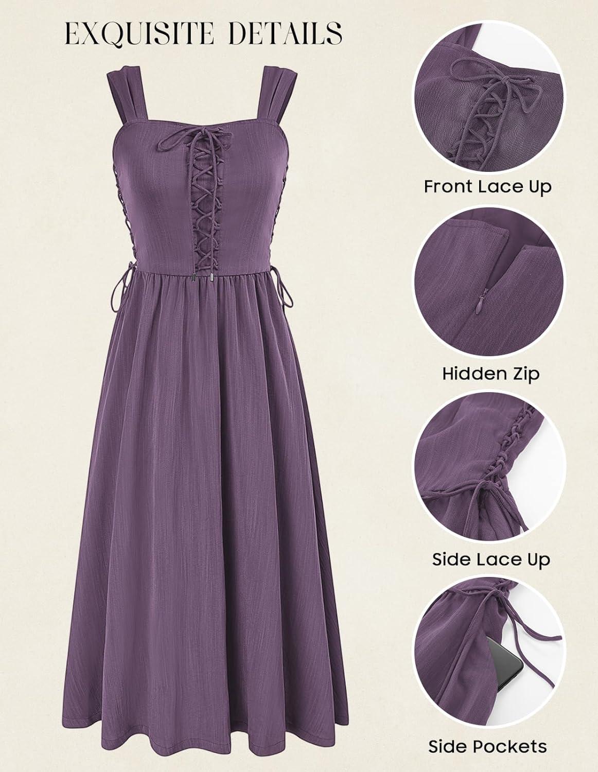 image:imageSCARLET DARKNESS Women Renaissance Summer Corset Dress Medieval Cottagecore Lace Up DressPurple