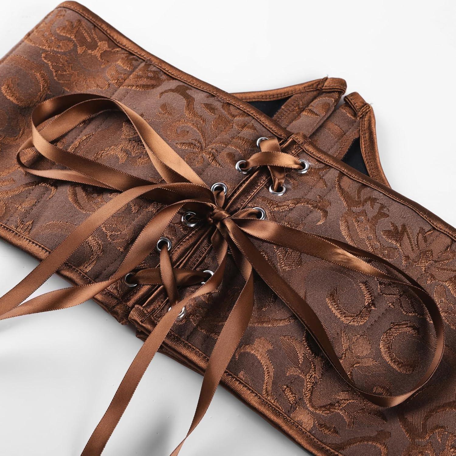 image:imageScarlet Darkness Renaissance Corset Belt for Women Medieval Vintage Boned Underbust Bustier TopBrown Jacquard