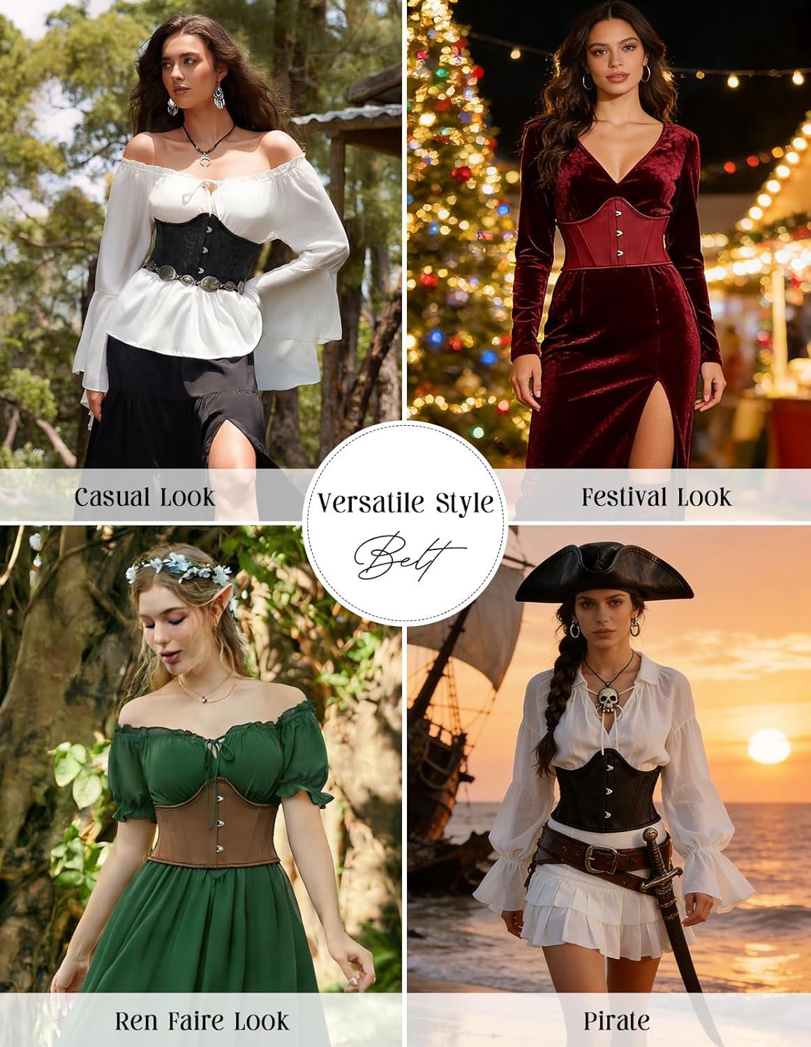 image:imageScarlet Darkness Renaissance Corset Belt for Women Medieval Vintage Boned Underbust Bustier TopDark Black