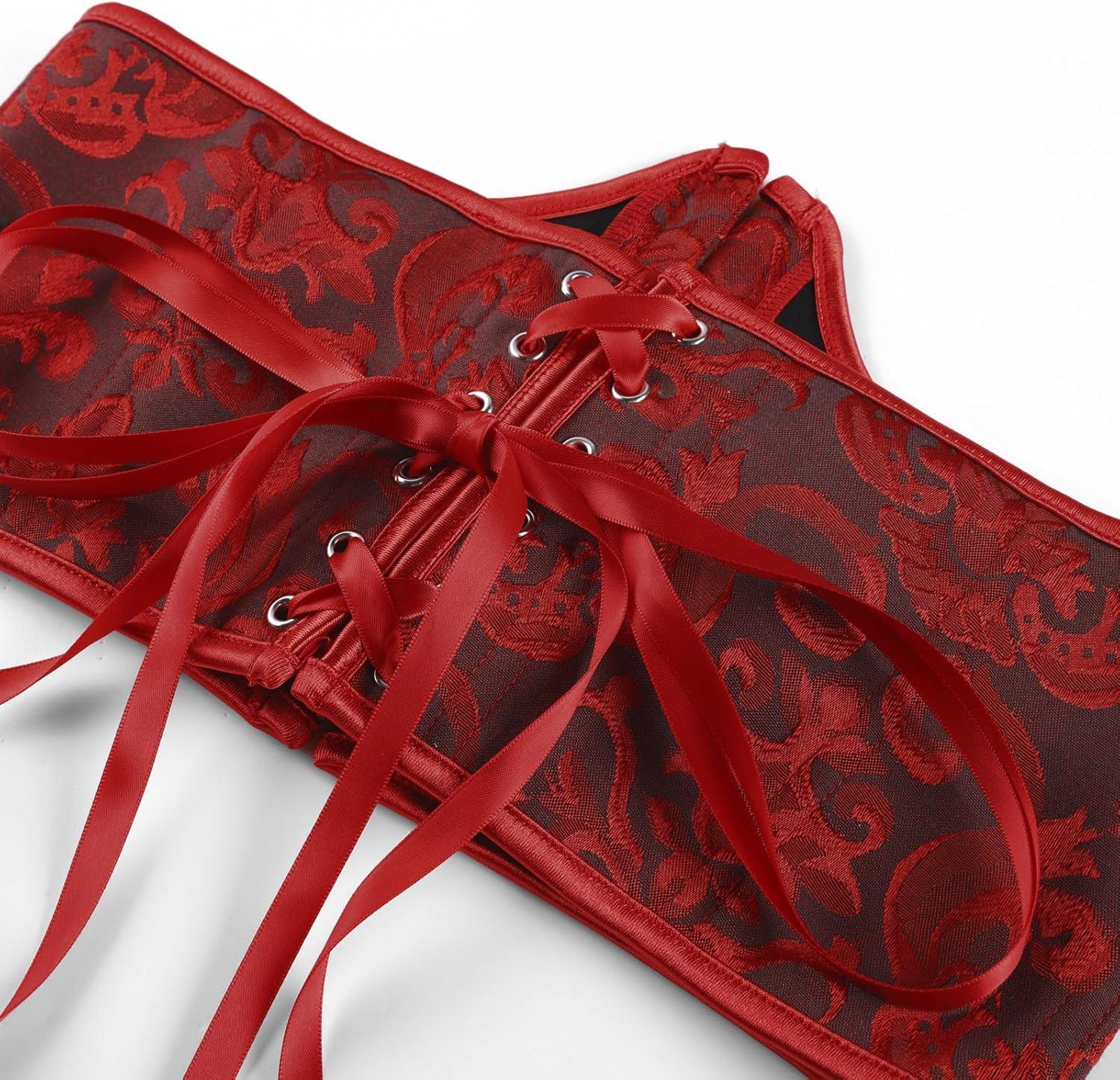 image:imageScarlet Darkness Renaissance Corset Belt for Women Medieval Vintage Boned Underbust Bustier TopRed Jacquard