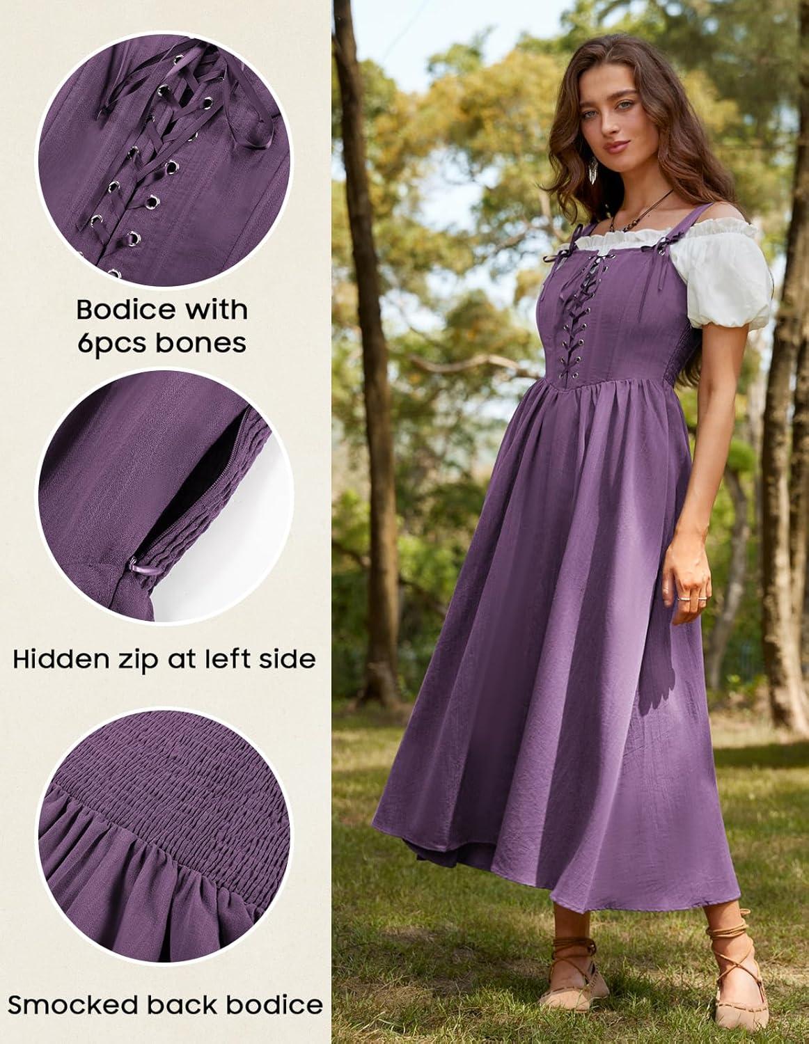 image:imageScarlet Darkness Renaissance Dress Women Lace Up Cottagecore Sleeveless Long Dress Medieval CostumePurple