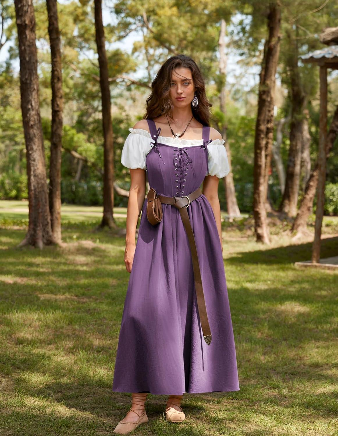 image:imageScarlet Darkness Renaissance Dress Women Lace Up Cottagecore Sleeveless Long Dress Medieval CostumePurple