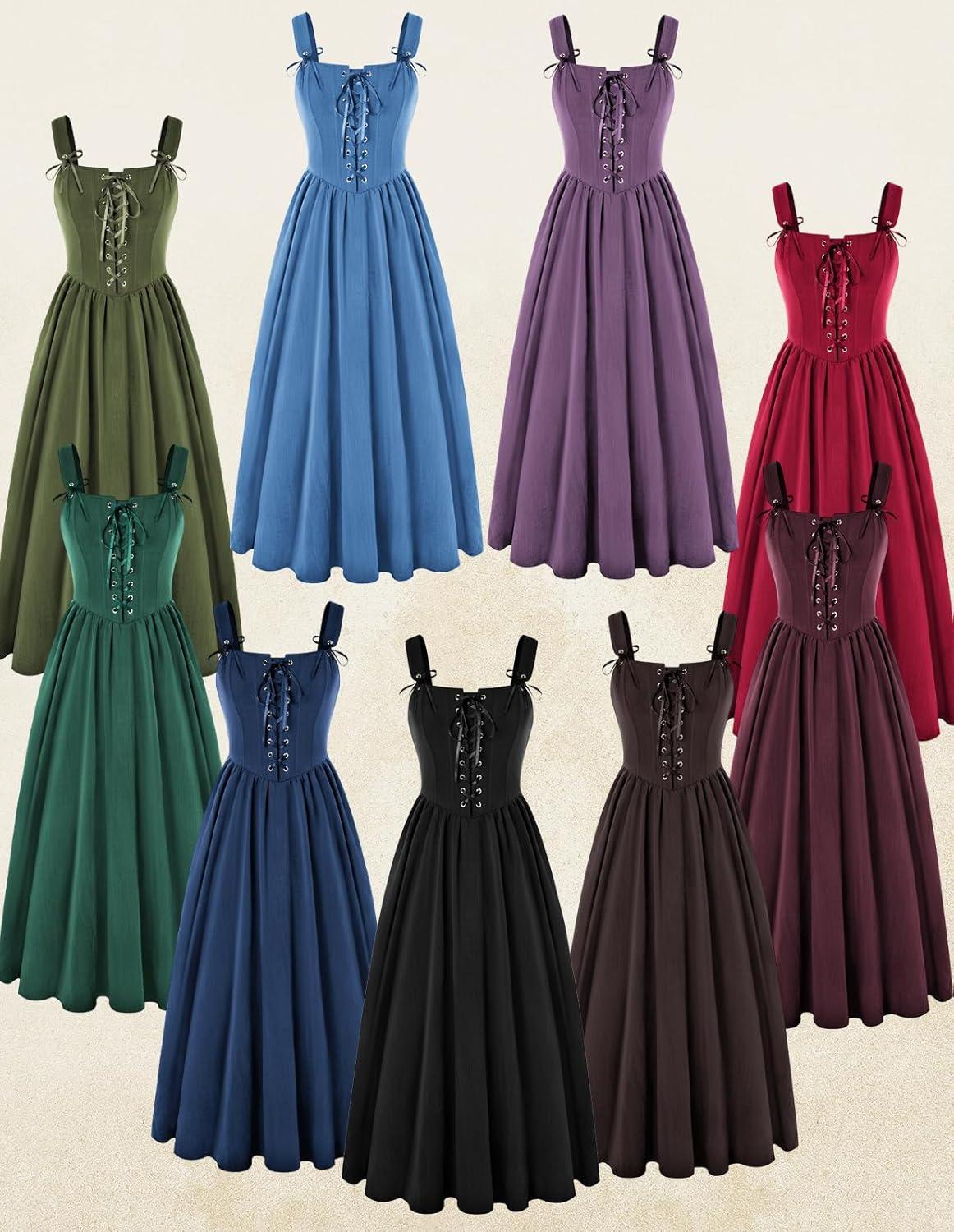 image:imageScarlet Darkness Renaissance Dress Women Lace Up Cottagecore Sleeveless Long Dress Medieval CostumePurple
