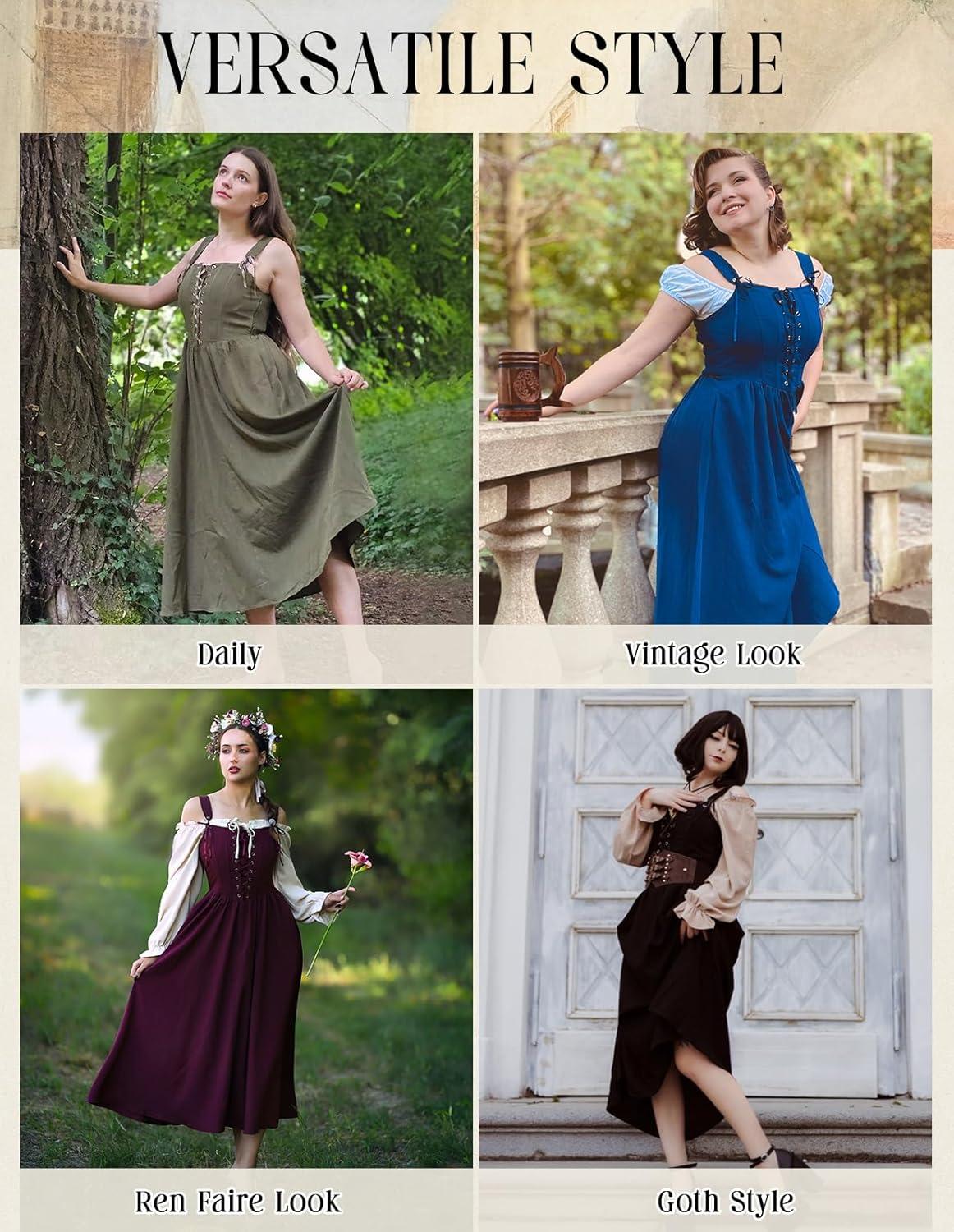 image:imageScarlet Darkness Renaissance Dress Women Lace Up Cottagecore Sleeveless Long Dress Medieval CostumePurple